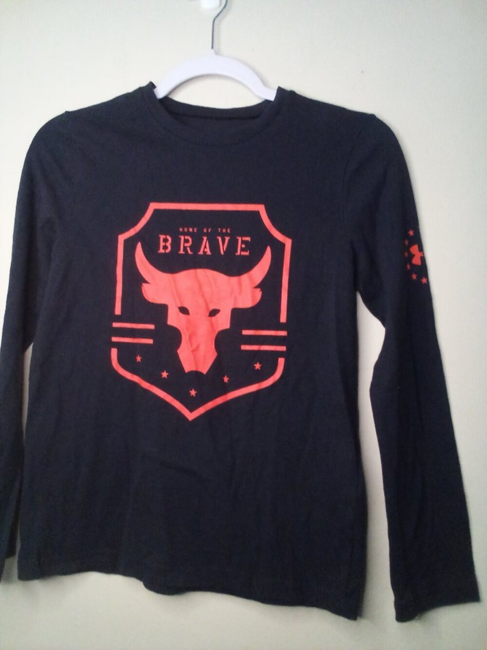 Under Armour Shirt Youth Boys M Long Sleeve Home Of Brave Black Red